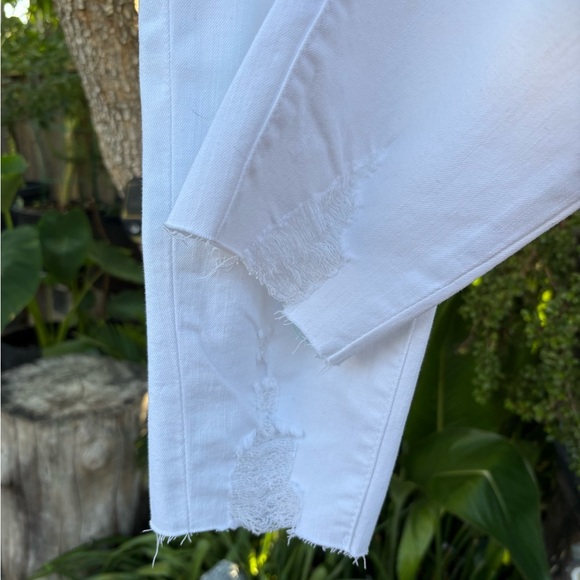 LuLaRoe Crisp White Denim Stretch Distressed Raw Hem Skinny Jeans Size 36 - Picture 4 of 9